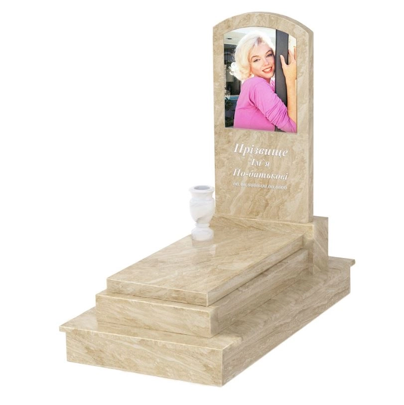 Основне Мармуровий пам'ятник на могилу одинарний з мармуру Дайна з дугою різьблений к12-dan-pf-80-40-05-009-ck