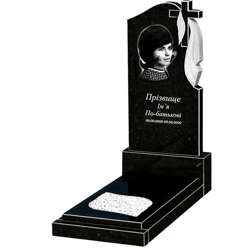 Основное Памятник из гранита высокий одинарный из черного гранита Коростышев с листом резная работа к13-kor-npf-120-60-08-142-r