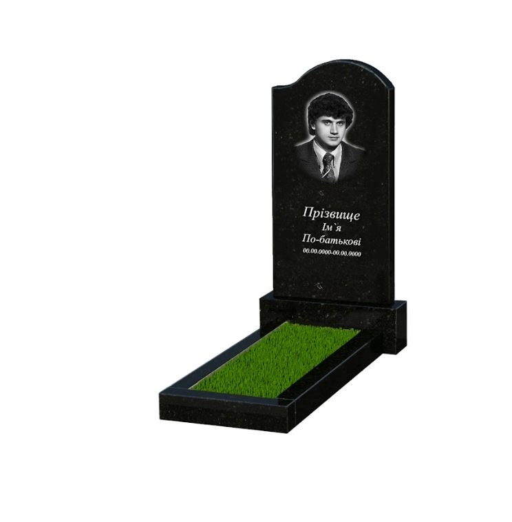 Основне Гранітний пам'ятник юнакам одинарний із чорного граніту Коростишів з хвилею різьблений к1-kor-pf-100-50-08-011-r