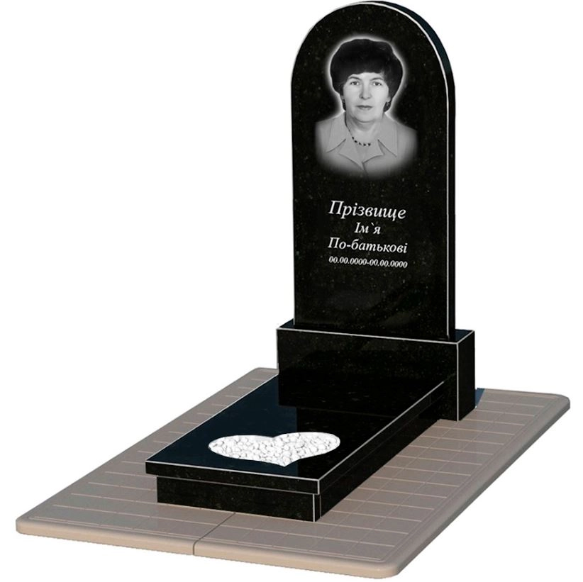 Основне Гранітний пам'ятник елітний одинарнийіз чорного граніту Коростишів з серцем різьблена робота к11-kor-npf-120-60-08-006-pbd3
