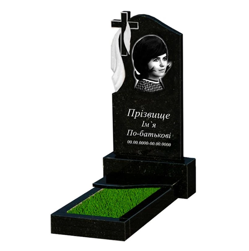 Основное Гранитный памятник на кладбище стела 80x40 см одинарный из черного гранита Коростышев с волной резной к3-kor-pf-80-40-05-142-l