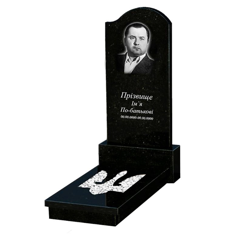 Основное Гранитный памятник с Трезубом резным одинарный из черного гранита Коростышев к8-kor-pf-120-60-08-011-r