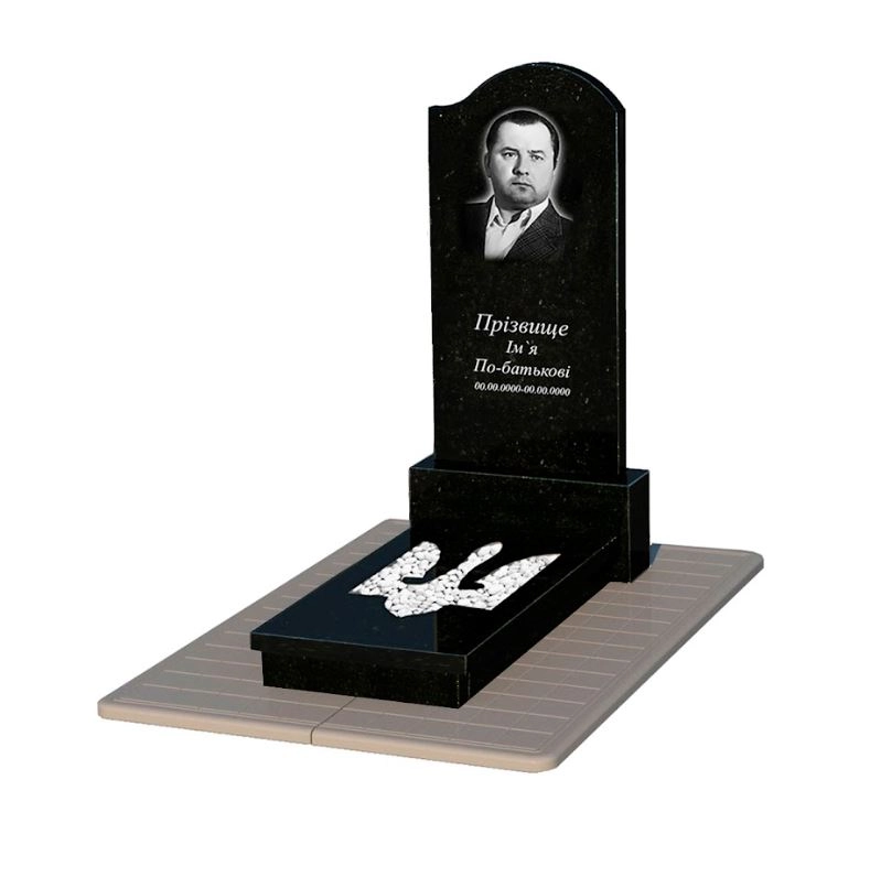 Основное Гранитный памятник с Трезубом резным одинарный из черного гранита Коростышев к8-kor-pf-120-60-08-011-r-pbd3