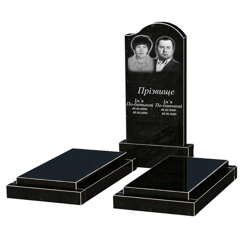 Основное Памятник из гранита вертикальный двойной из черного гранита Коростышев с волной резной к21-kor-npf-100-50-08-011-r