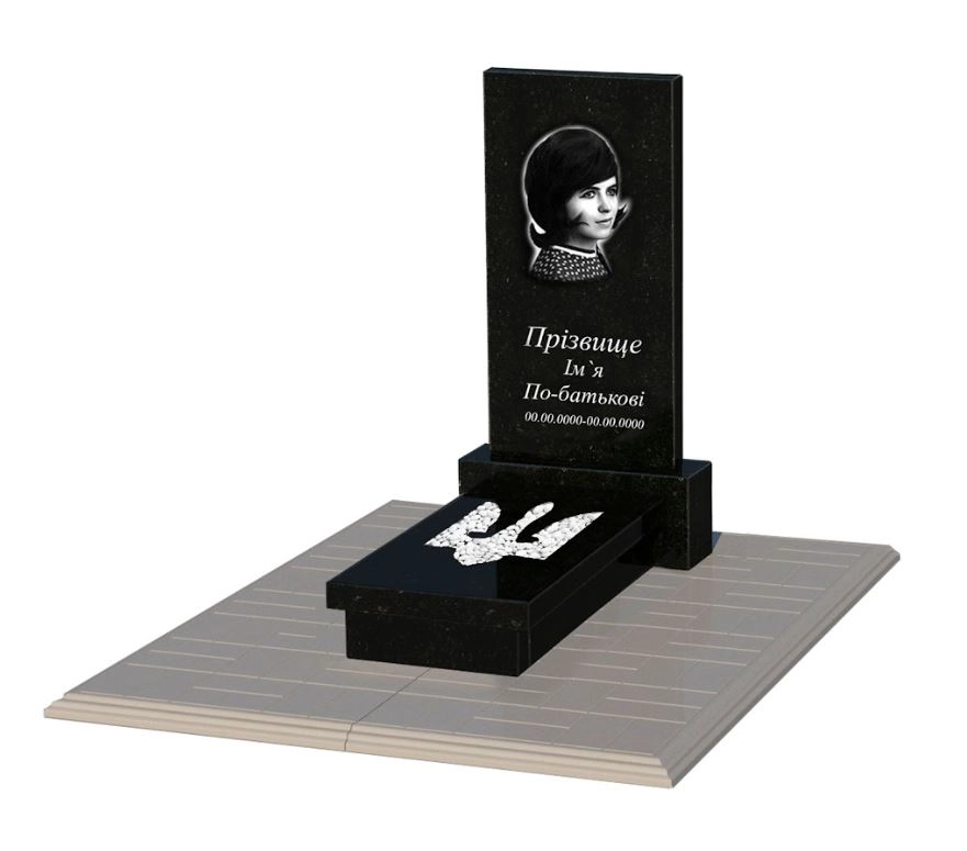 Основне Надгробок із граніту з Тризубом резним одинарний із чорного граніту Коростишів к8-kor-pf-80-40-08-001-pbd1