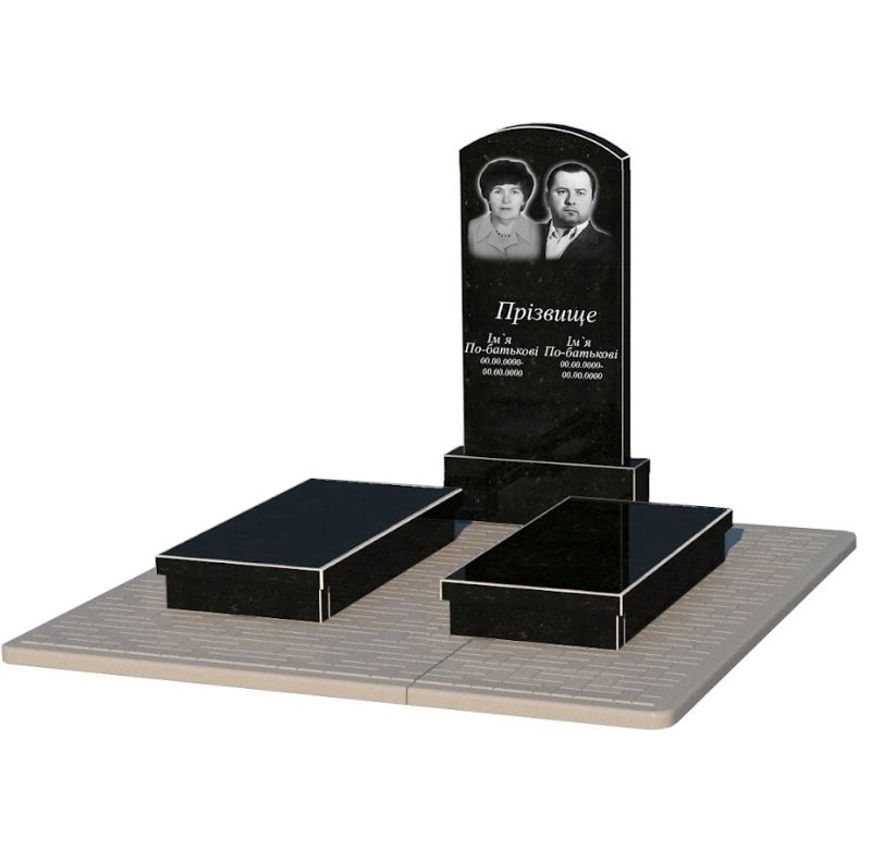 Основное Гранитный памятник производство Украина 1200x600x1150 двойной резной из черного гранита Коростышев Дуга 009 к19-kor-npf-100-50-08-009-pbd2