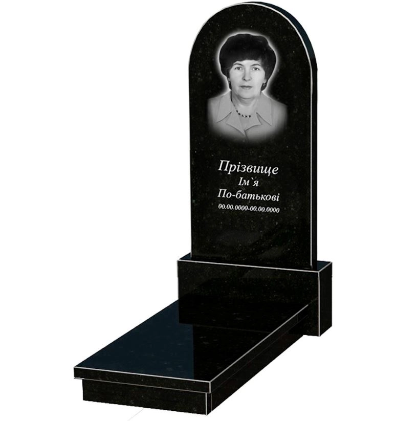 Основне Гранітний пам'ятник надгробний жіночий одинарний із чорного граніту Коростишів з полукруглою стелою к10-kor-npf-120-60-08-006