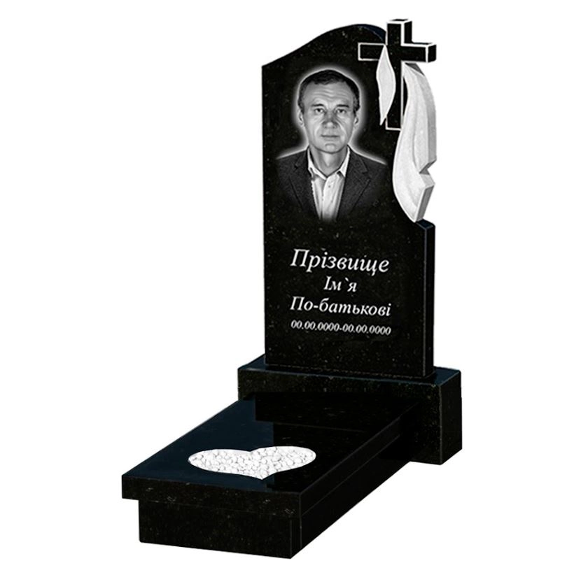 Основное Памятник из гранита с сердцем резная работа одинарный из черного гранита Коростышев к11-kor-pf-80-40-05-142-r