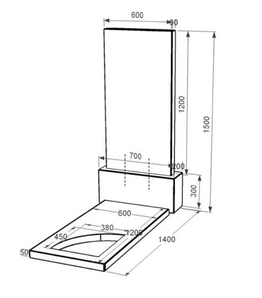 Размеры Гранитный памятник для сына одинарный из черного гранита Коростышев с вырезанным уголком к9-kor-pf-120-60-08-001