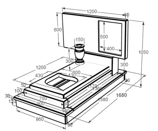 Розміри Мармуровий пам'ятник висотою 90 см одинарний з мармуру Дайна з листом різьблена робота к13-dan-pf-60-120-08-001-ck