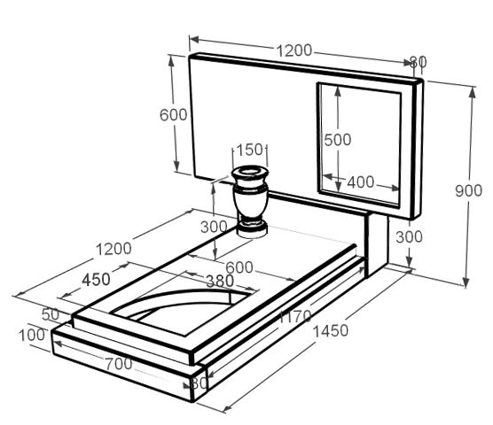 Размеры Мраморный памятник высотой 90 см одинарный из белого мрамора Волокас с вырезанным уголком к24-vol-pf-60-120-08-001