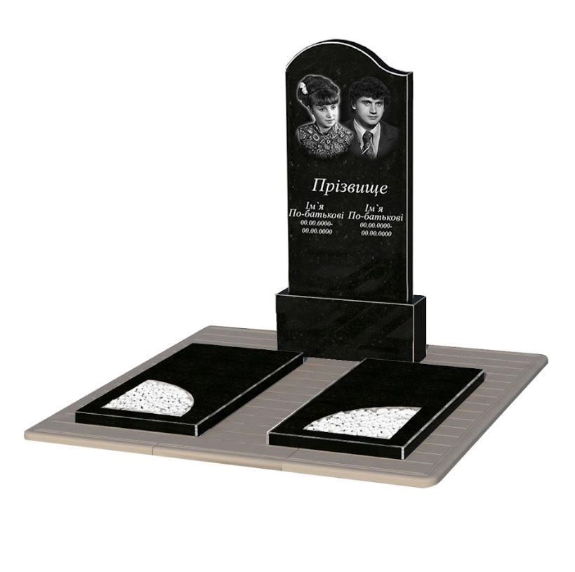 Основне Пам'ятник із граніту великий подвійний із чорного граніту Коростишів з вирізаним куточком к18-kor-npf-120-60-08-011-l-pbd3