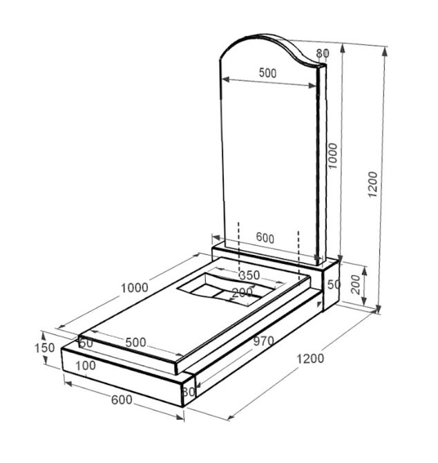 Розміри Гранітний пам'ятник на могилу з вирізаним прапором одинарний із чорного граніту Коростишів к6-kor-pf-100-50-08-011-l
