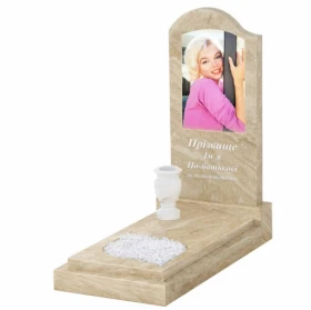 Мармуровий пам'ятник середнього розміру одинарний з мармуру Дайна з листом різьблена робота к13-dan-pf-100-50-08-011-l