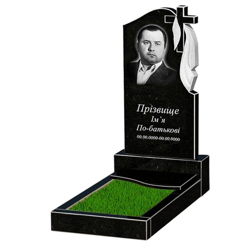 Основное Гранитное надгробие на одного из черного гранита Коростышев с волной резное к5-kor-npf-80-40-05-142-r