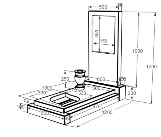 Розміри Пам'ятник із мармуру висотою 120 см одинарний з мармуру Дайна з листом різьблена робота к13-dan-pf-100-50-08-001