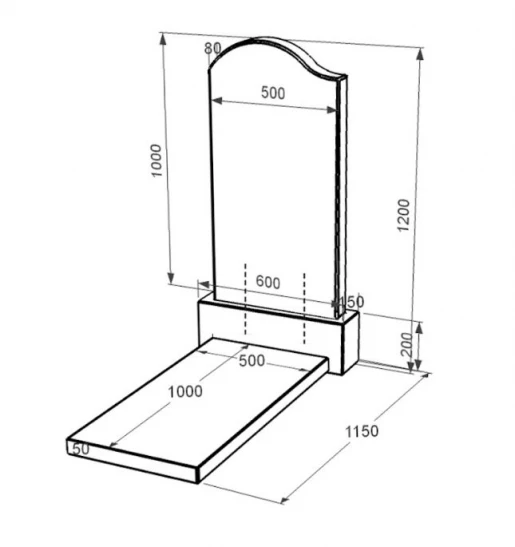 Размеры Памятник из гранита с полированными фасками одинарный из черного гранита Коростышев с волной резной к7-kor-pf-100-50-08-011-l