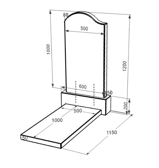 Розміри Пам'ятник із граніту з полірованими фасками одинарний із чорного граніту Коростишів з хвилею різьблений к7-kor-pf-100-50-08-011-l