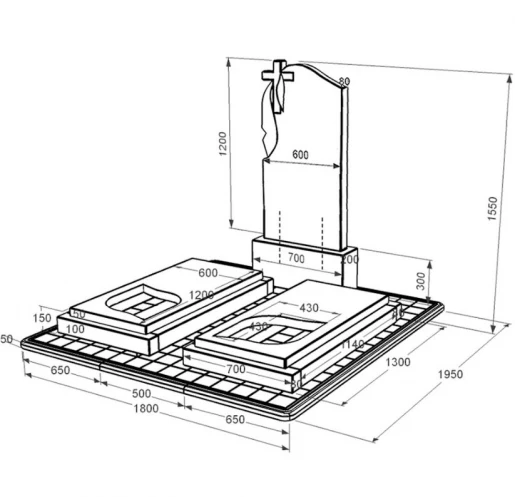 Розміри Пам'ятник із граніту високий подвійний із чорного граніту Коростишів з листом різьблена робота к22-kor-pf-120-60-08-142-pbd3