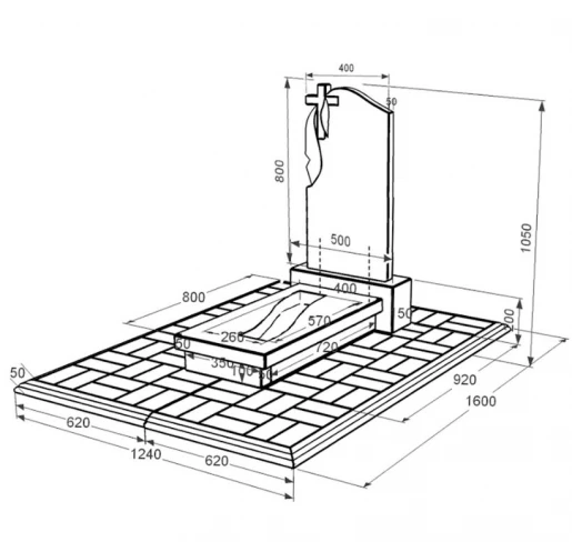 Розміри Пам'ятник із граніту з вирізаною смугою одинарний із чорного граніту Коростишів з хрестом різьблений к23-kor-pf-80-40-08-142-pbd1