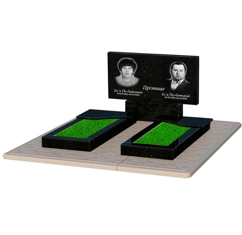 Основное Гранитная плита на могилу горизонтальный двойной из черного гранита Коростышев с волной резной к15-kor-pf-50-100-08-001-pbd2