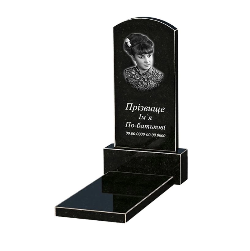 Основне Пам'ятник із граніту висотою 100 см одинарний із чорного граніту Коростишів з дугою різьблений к7-kor-npf-80-40-05-009