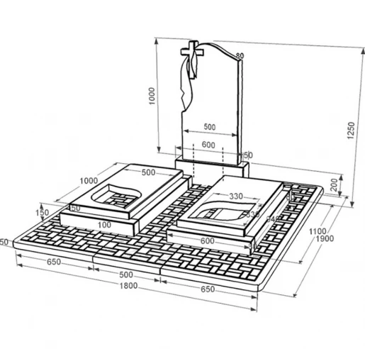 Размеры Памятник из гранита на кладбище двойной из черного гранита Коростышев с листом резная работа к22-kor-pf-100-50-08-142-pbd2