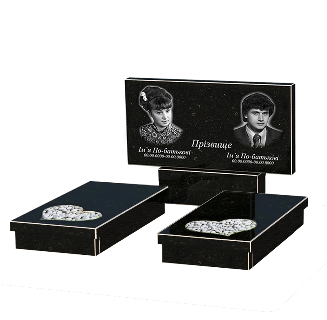 Основне Пам'ятник із граніту чорного кольору подвійний із чорного граніту Коростишів з серцем різьблена робота к20-kor-npf-50-100-08-001