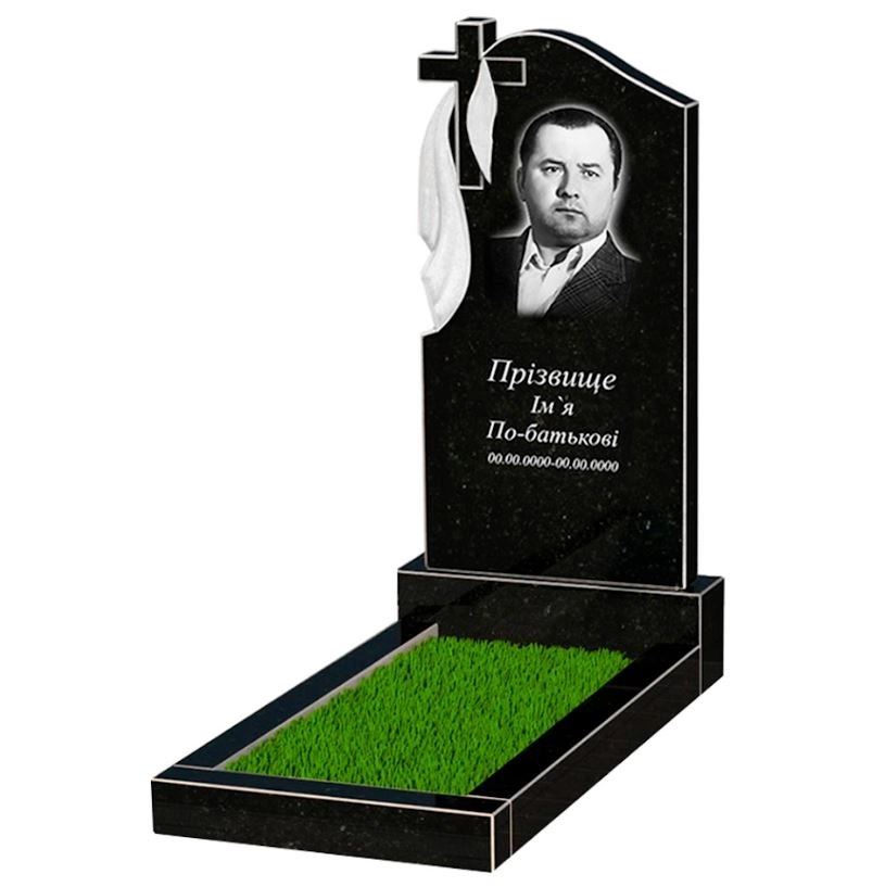 Основне Надгробок із граніту стела 100х50 см одинарний із чорного граніту Коростишів з хрестом різьблений з плащаницею різьблений к2-kor-npf-100-50-08-142