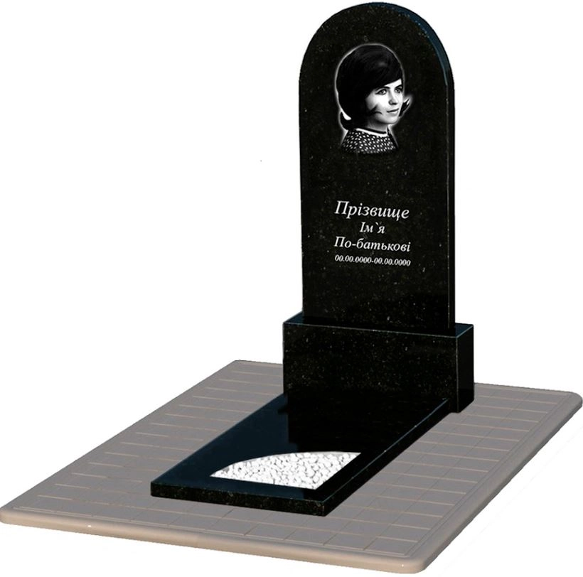 Основное Гранитный памятник с вырезанным уголком одинарный из черного гранита Коростышев к9-kor-pf-120-60-08-006-pbd3