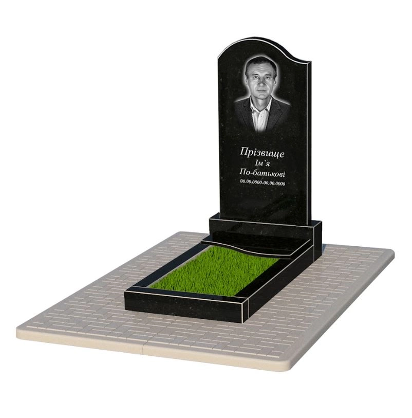 Основне Гранітний пам'ятник на могилу з повним поліруванням сторін одинарний із чорного граніту Коростишів з хвилею різьблений к5-kor-npf-100-50-08-011-l-pbd2