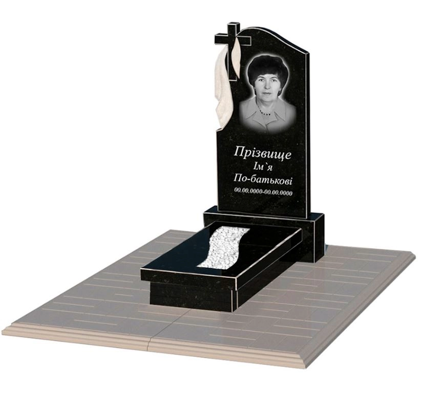 Основное Памятник из гранита 100 см высотой одинарный из черного гранита Коростышев с крестом резной к23-kor-npf-80-40-08-142-pbd1