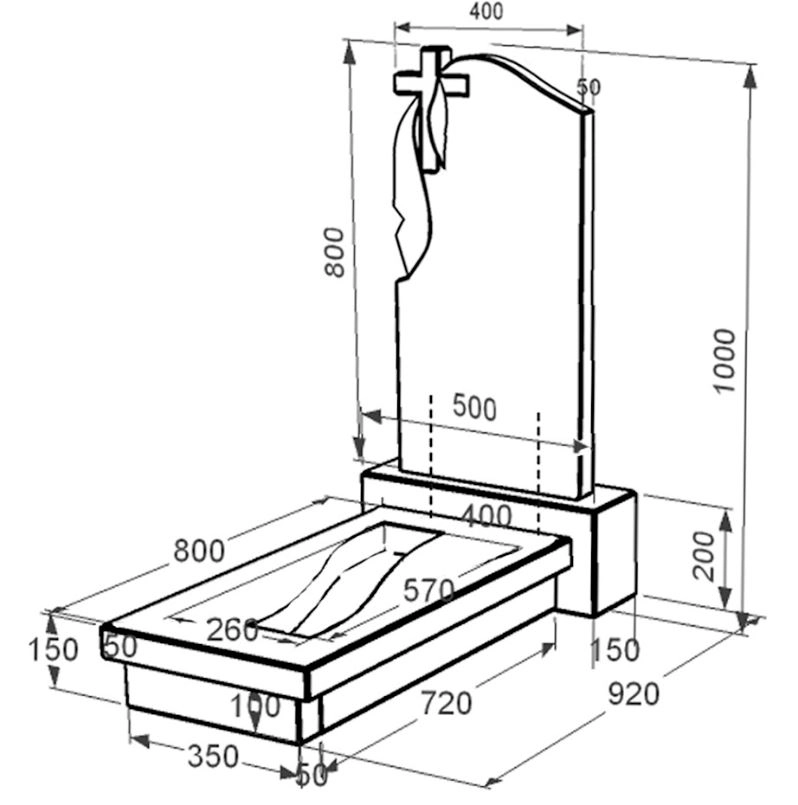 Размеры Одинарный гранитный памятник из черного гранита Коростышев с крестом резной с плащаницей резной с вырезанной полосой к23-kor-pf-80-40-08-142