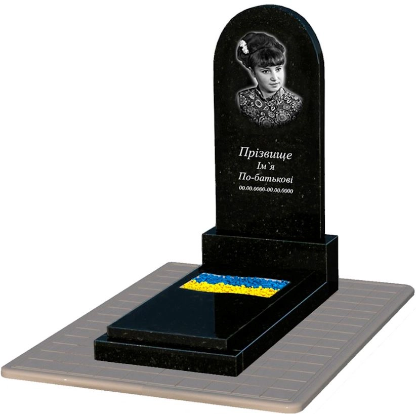 Основное Гранитный памятник с вырезанным флагом одинарный из черного гранита Коростышев к6-kor-pf-120-60-08-006-pbd3