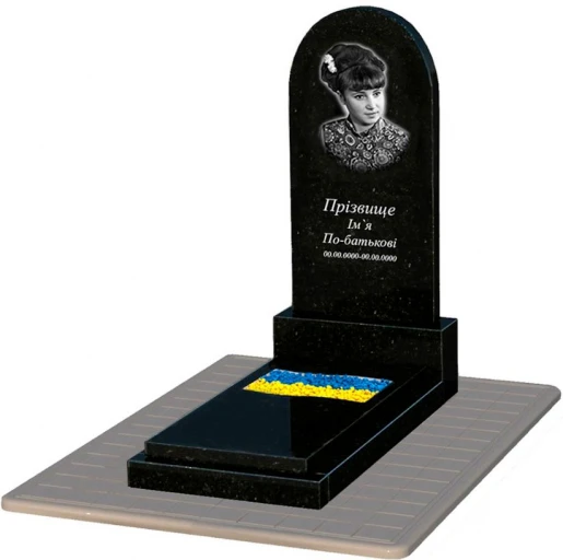 Основне Гранітний пам'ятник з вирізаним прапором одинарний із чорного граніту Коростишів к6-kor-pf-120-60-08-006-pbd3