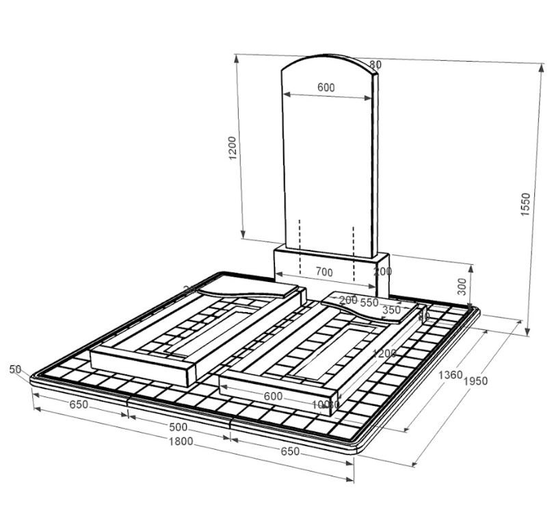 Розміри Гранітний пам'ятник з квітником подвійний з хвилею різьблений із чорного граніту Коростишів Дуга 009 к16-kor-pf-120-60-08-009-pbd3
