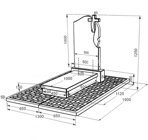 Размеры Гранитное надгробие полированные фаски одинарный из черного гранита Коростышев с крестом и плащаницей резной к10-kor-pf-100-50-08-142-r-pbd2