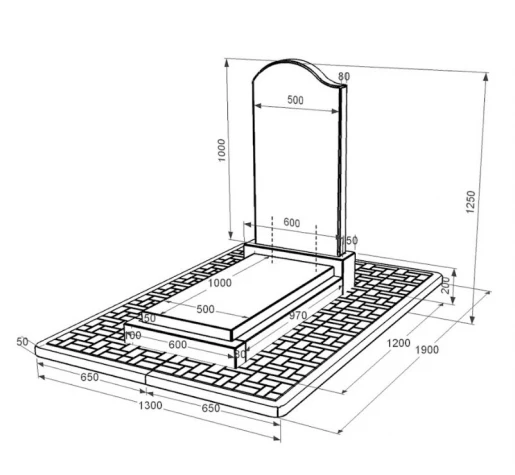 Размеры Памятник из гранита с противоусадочной плитой одинарный из черного гранита Коростышев с волной резной к12-kor-npf-100-50-08-011-l-pbd2
