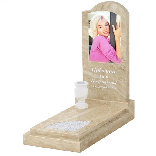 Мармуровий пам'ятник середнього розміру з мармуру Дайна з вирізаним куточком к24-dan-pf-100-50-08-011-r