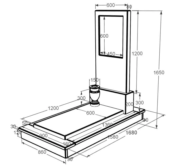 Розміри Мармуровий пам'ятник стела 120х60 см одинарний з мармуру Дайна без різьблених робіт к7-dan-pf-120-60-08-001-ck