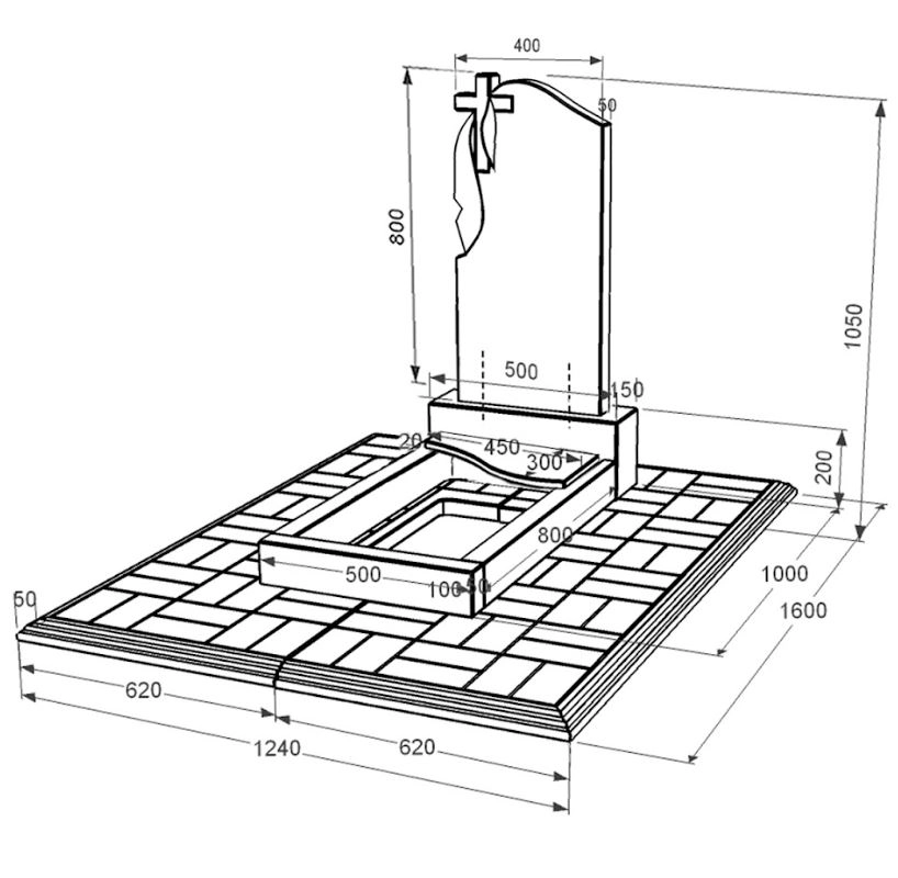 Размеры Памятник из гранита на одного из черного гранита Коростышев с волной резной к5-kor-pf-80-40-05-142-l-pbd1