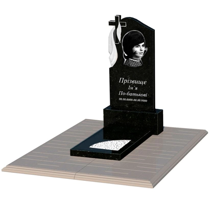 Основне Гранітний пам'ятник з вирізаним куточком одинарний із чорного граніту Коростишів к9-kor-pf-80-40-05-142-pbd1