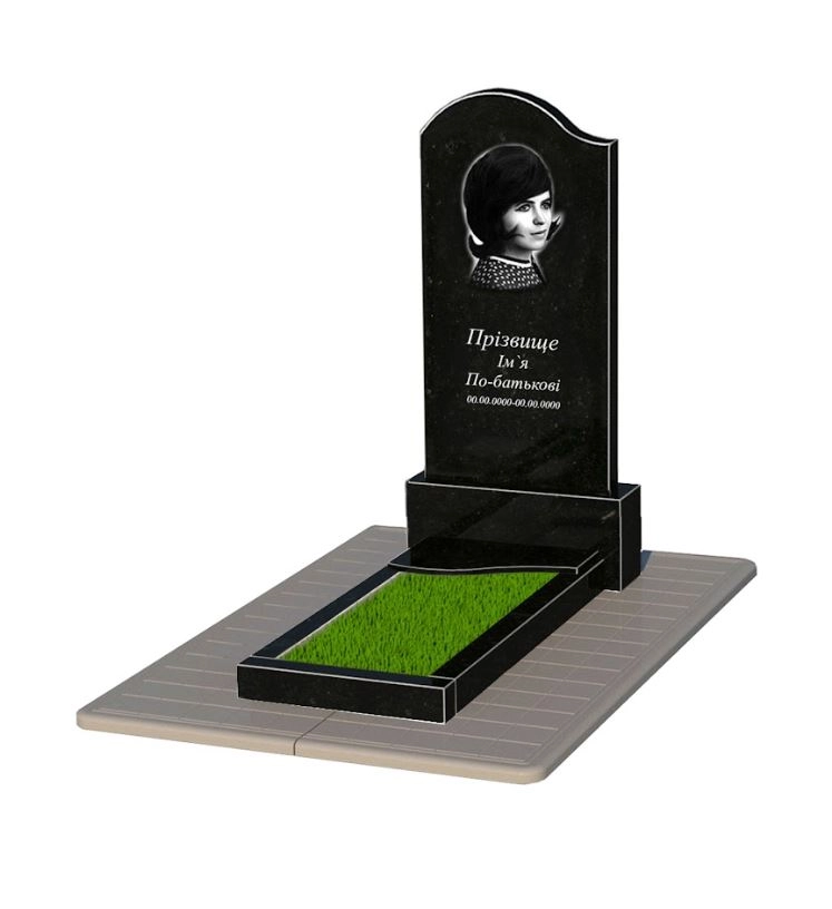 Основне Гранітний пам'ятник широкий одинарний із чорного граніту Коростишів з хвилею різьблений к4-kor-npf-120-60-08-011-l-pbd3