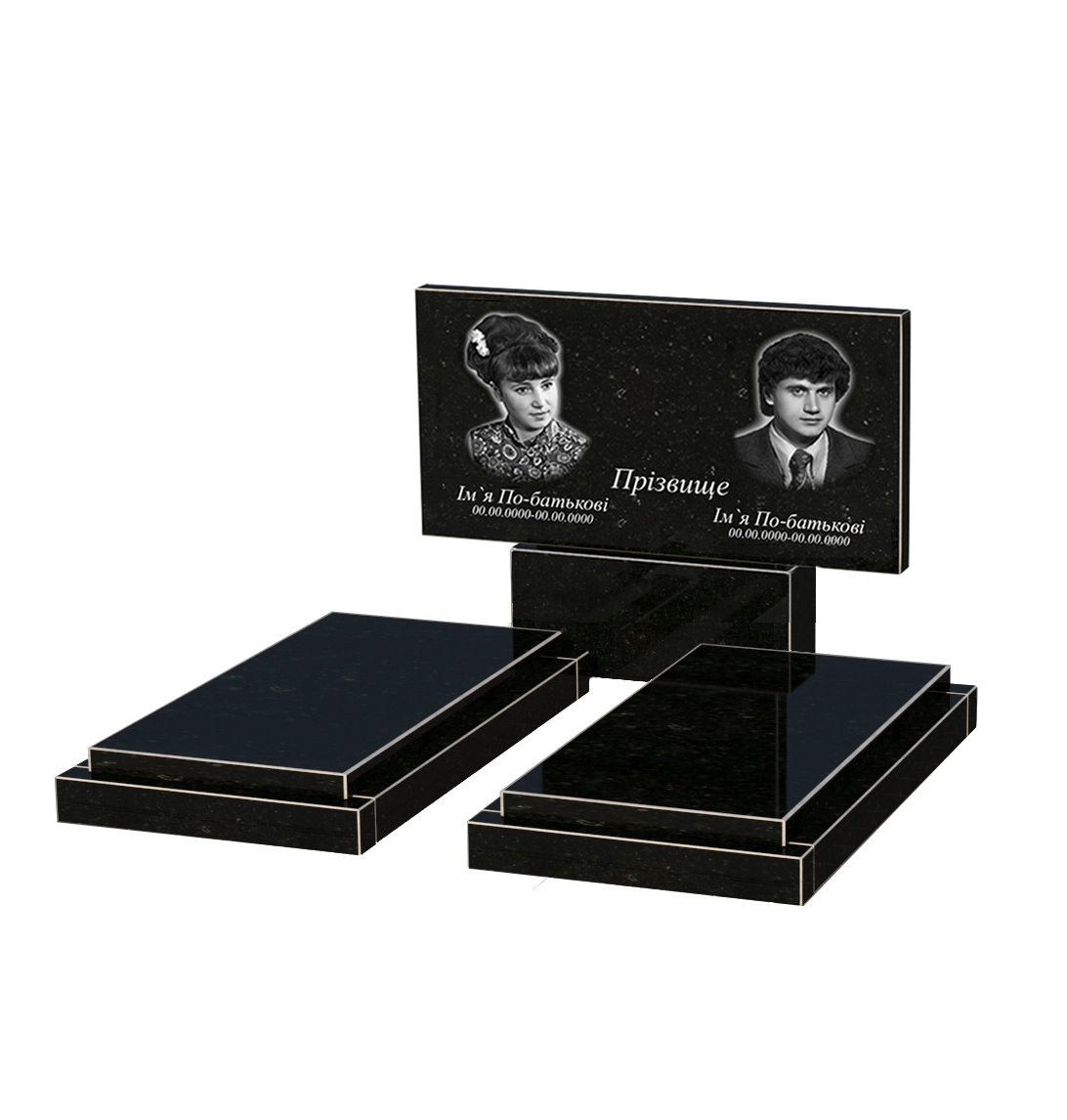Основне Пам'ятник із граніту з гробницею подвійний із чорного граніту Коростишів без різьблених робіт к21-kor-npf-60-120-08-001
