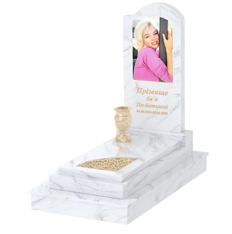 Основне Мармуровий пам'ятник з цоколем одинарний з білого мармуру Волокас з вирізаним куточком к24-vol-pf-100-50-08-011-r-ck