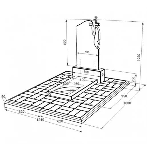 Размеры Надгробие из гранита с вырезанным уголком одинарное из черного гранита Коростышев к9-kor-npf-80-40-05-142-r-pbd1