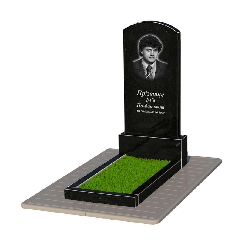 Основне Пам'ятник на могилу із граніту з квітником без плити одинарний з дугою різьблений із чорного граніту Коростишів Дуга 009 к2-kor-npf-120-60-08-009-pbd3