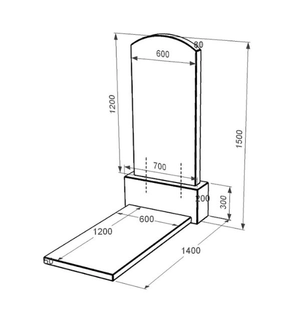 Розміри Гранітний пам'ятник доньці одинарний із чорного граніту Коростишів з дугою різьблений к7-kor-pf-120-60-08-009