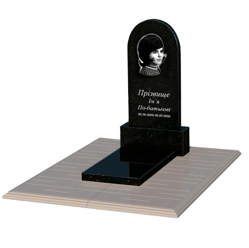 Основне Могильний пам'ятник із граніту чорний Коростишев одинарний з полукруглою стелою к7-kor-pf-80-40-05-006-pbd1