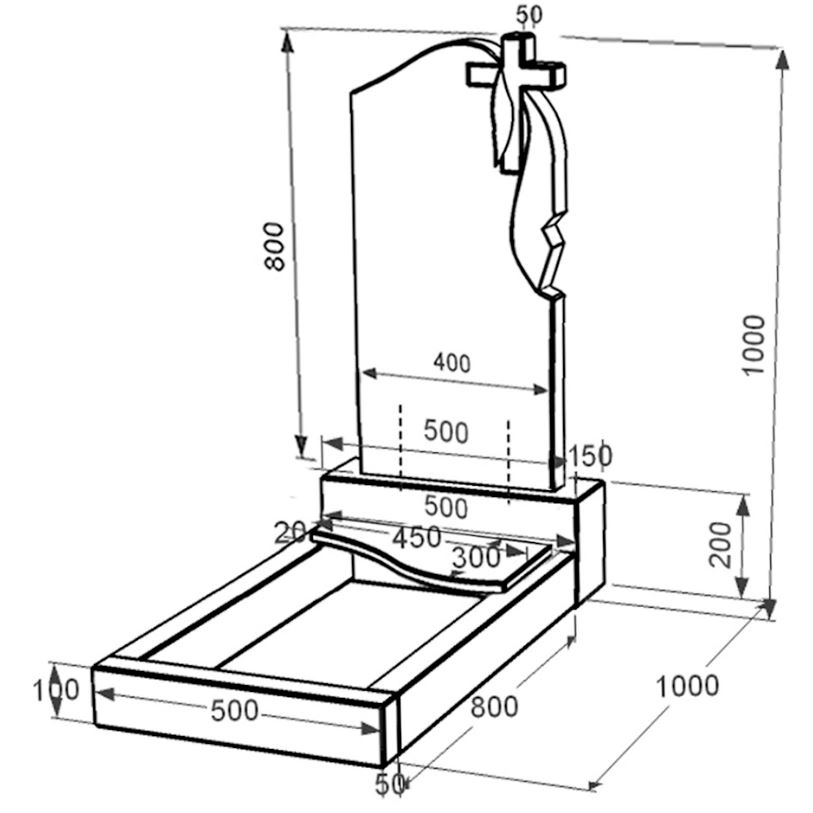 Размеры Гранитное надгробие на одного из черного гранита Коростышев с волной резное к5-kor-npf-80-40-05-142-r